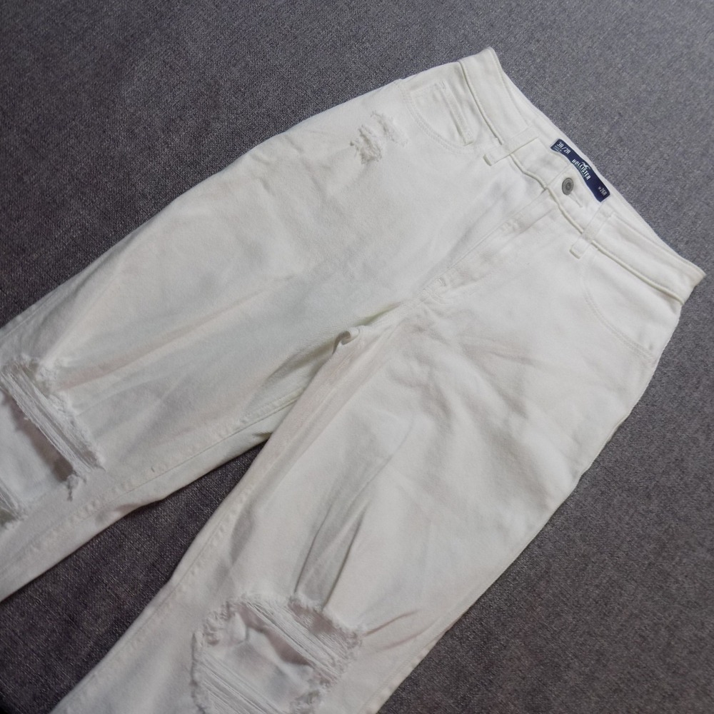 Hollister Dad Jeans Women 3R W26 White Good Distressed Ultra High Rise 1792